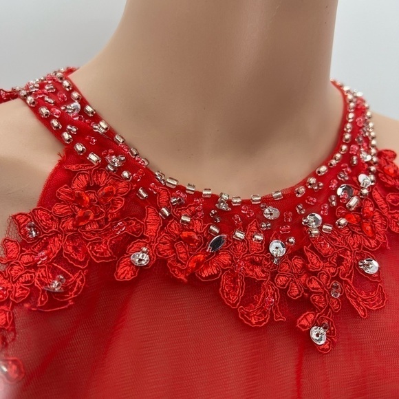 A-line High Neck Tulle Short/Mini Sequins Short Prom Dresses - Picture 7 of 14